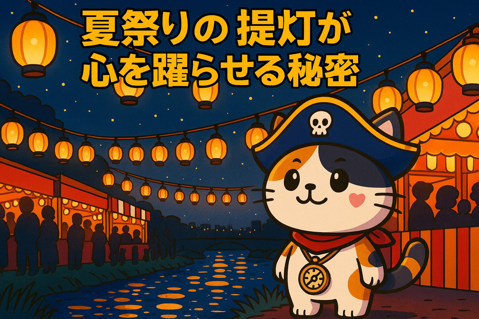 夏祭りの提灯が揺れる夜