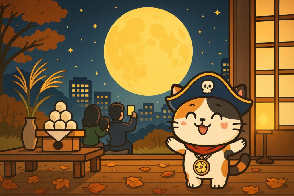 満月を見上げる秋の十五夜