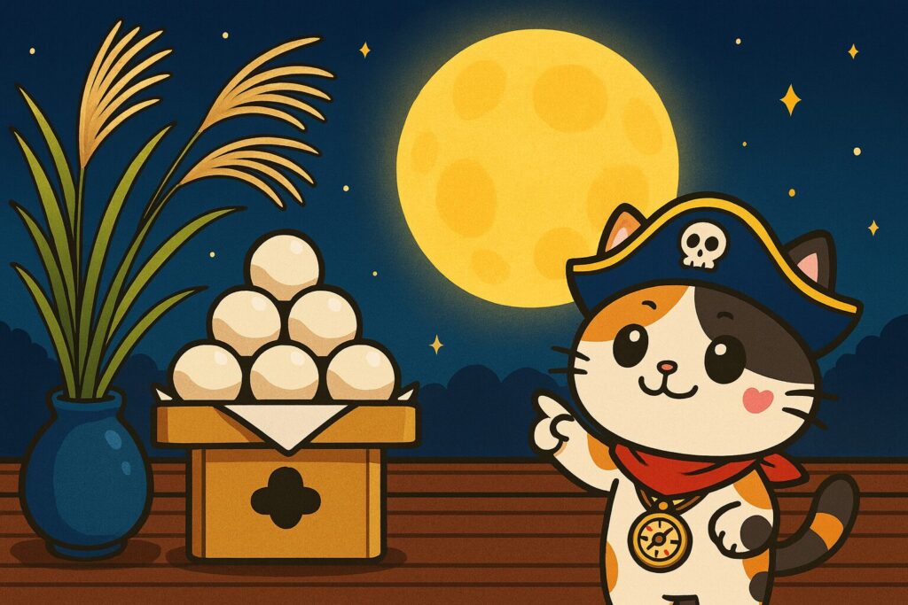 団子とススキを供えた十五夜の風景