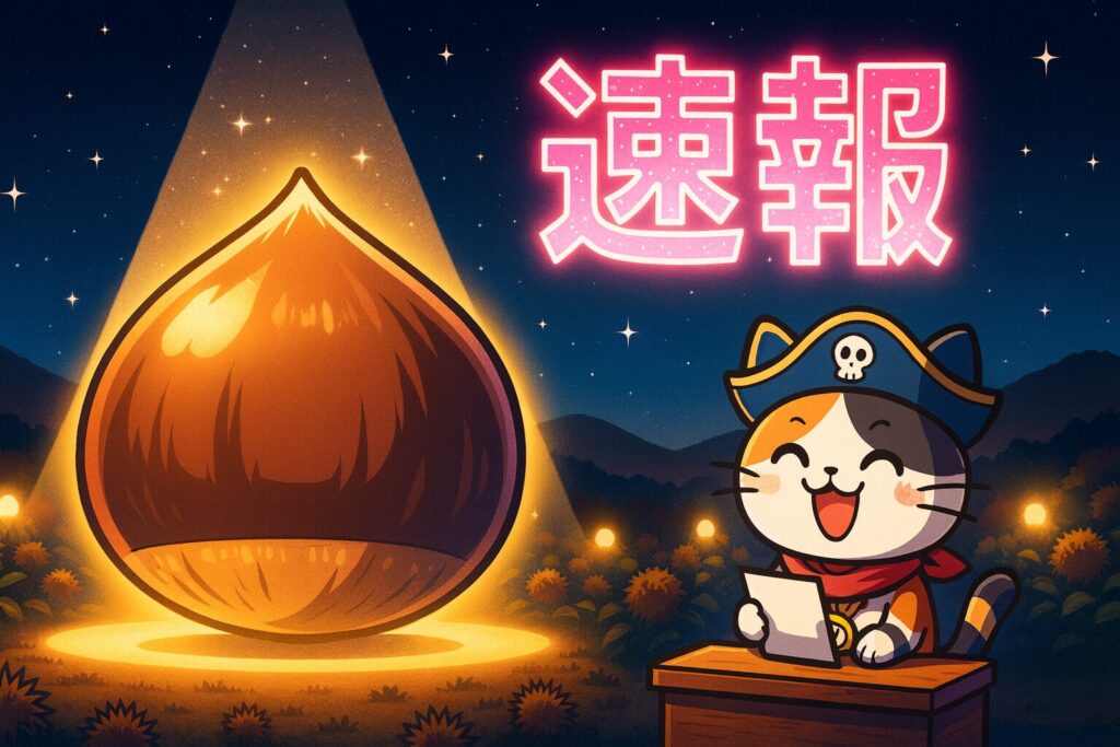 夜の里山で栗速報を伝える舞台