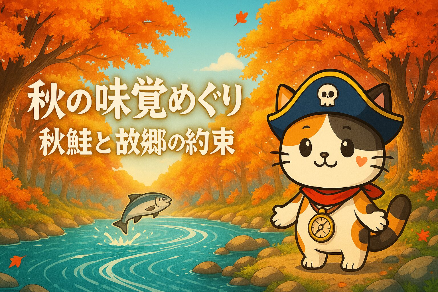 紅葉アーチとS字の川とココロ船長