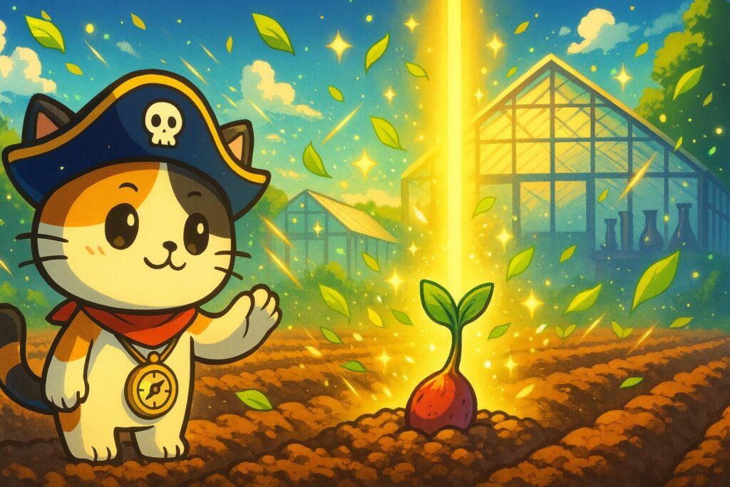 芽生えを見守るココロ船長
