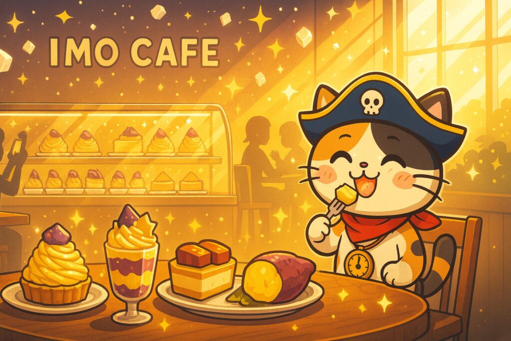 カフェ隅で甘さ満喫するココロ船長