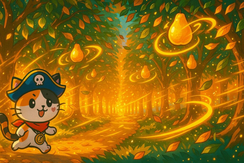 秋風に揺れる果樹園