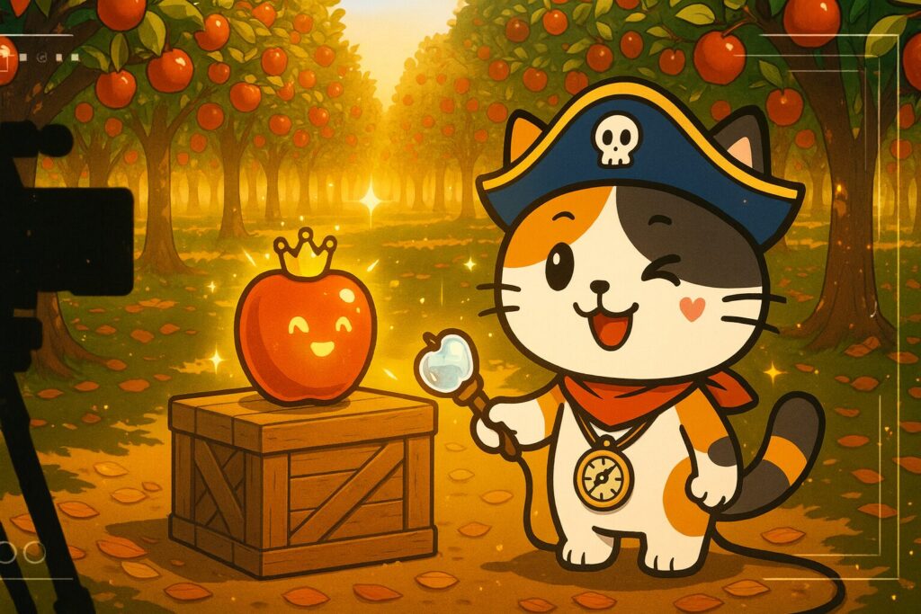 リンゴに取材のココロ船長