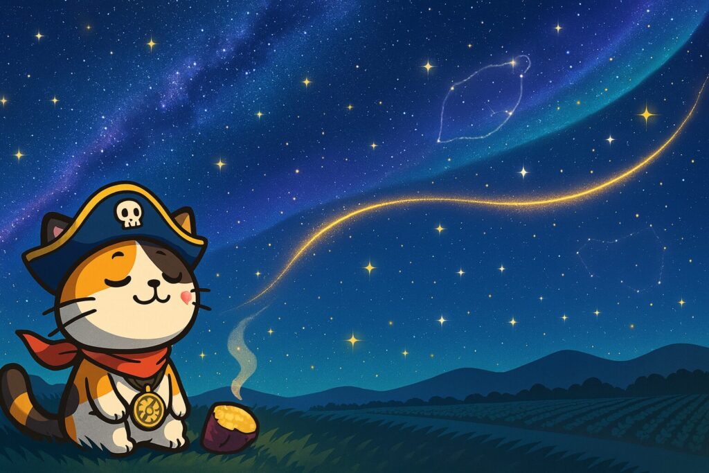 シルクスイートと星空を見上げるココロ船長
