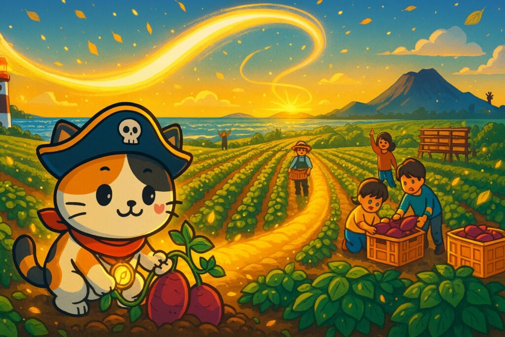 収穫するココロ船長
