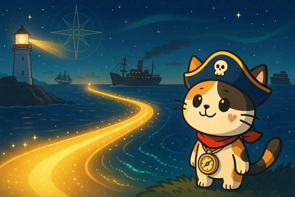 海を照らす灯台とココロ船長