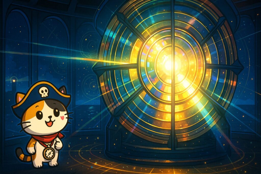 灯室のレンズとココロ船長