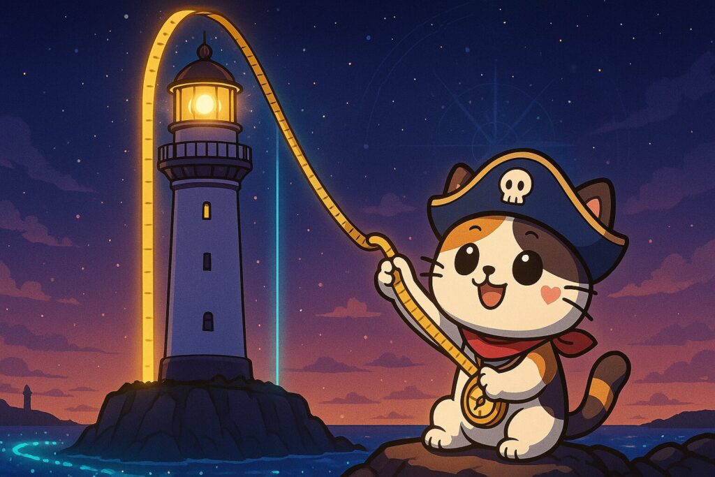 灯台を測るココロ船長