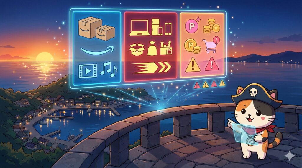 通販比較表を見るココロ船長