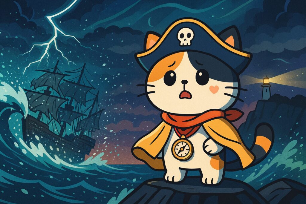 嵐の海と灯台とココロ船長