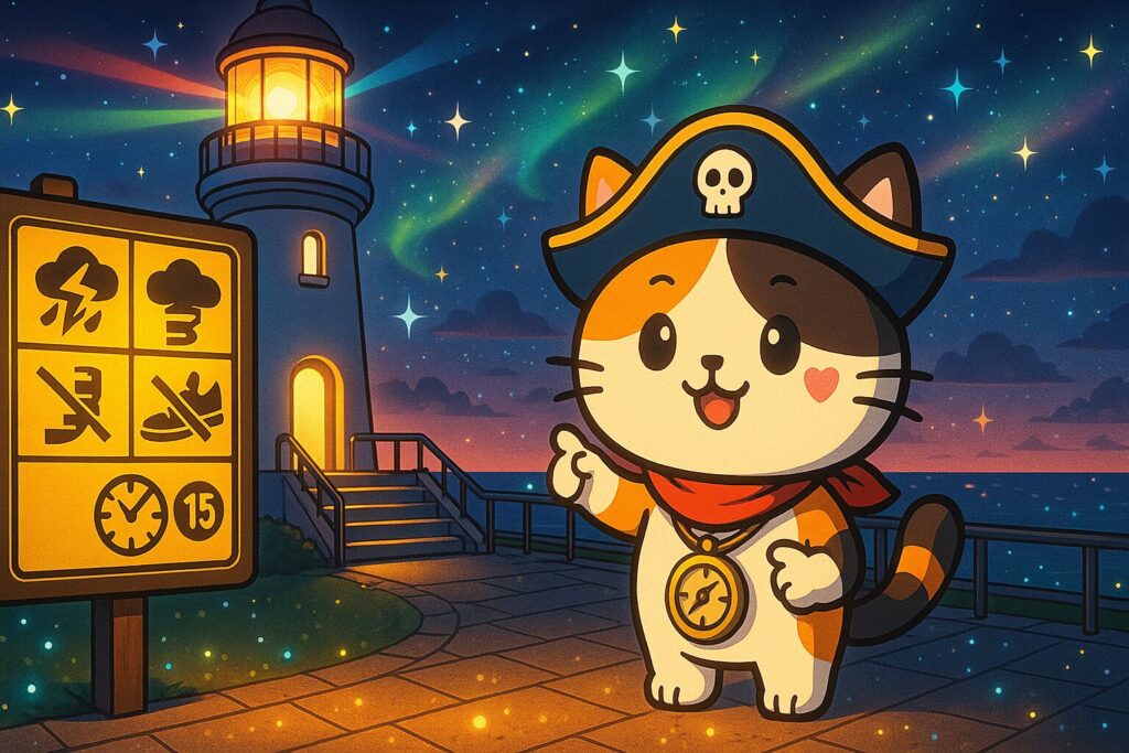 安全注意とココロ船長
