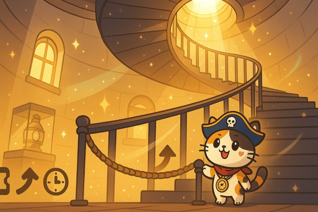 灯台内部とココロ船長
