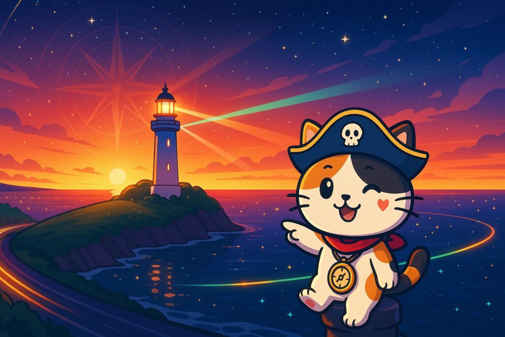 岬の灯台とココロ船長
