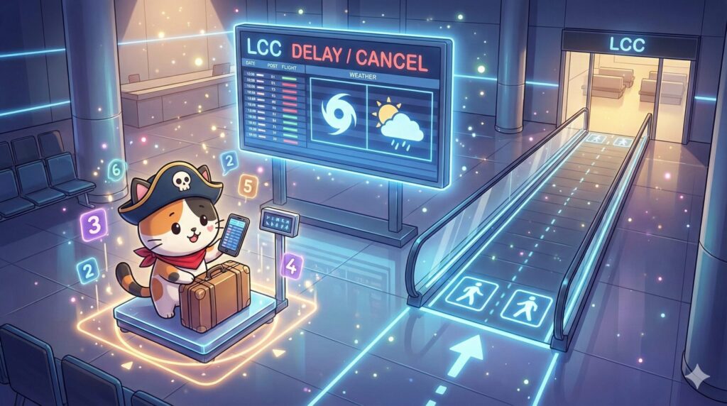 空港ロビーとココロ船長