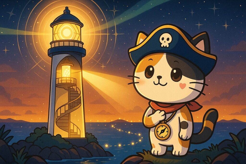 参観灯台の光とココロ船長
