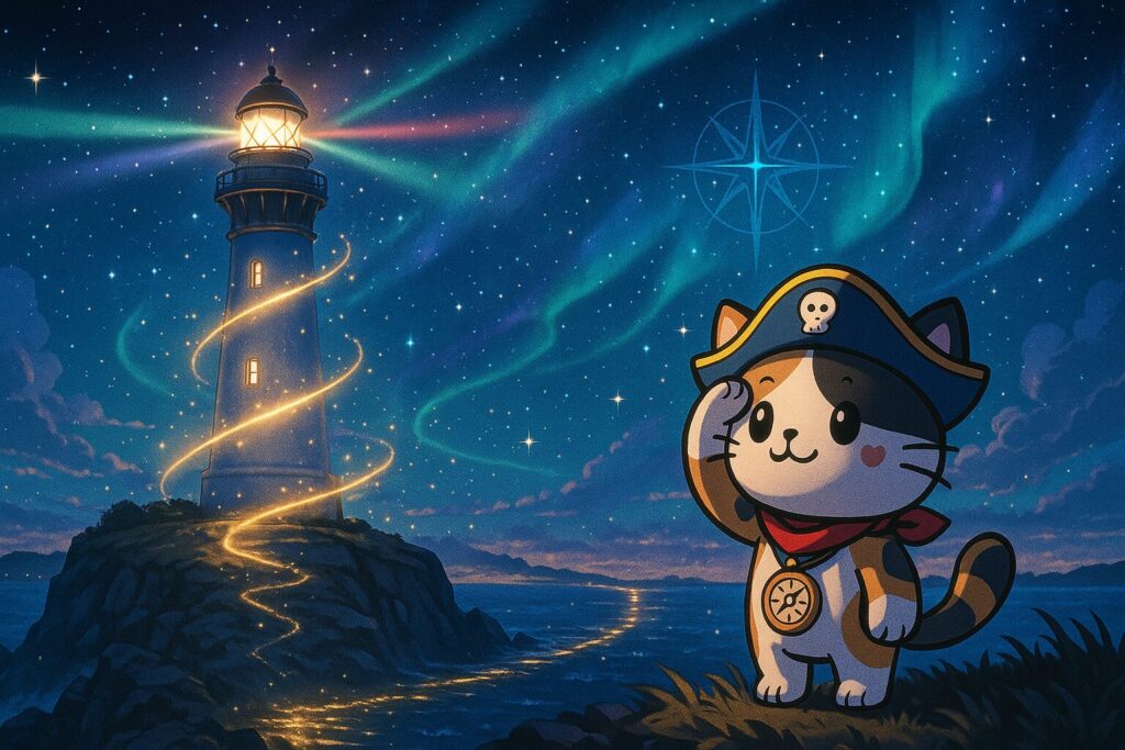 岬の灯台とココロ船長
