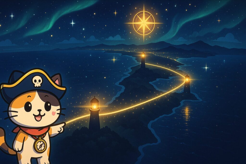 3灯台マップとココロ船長
