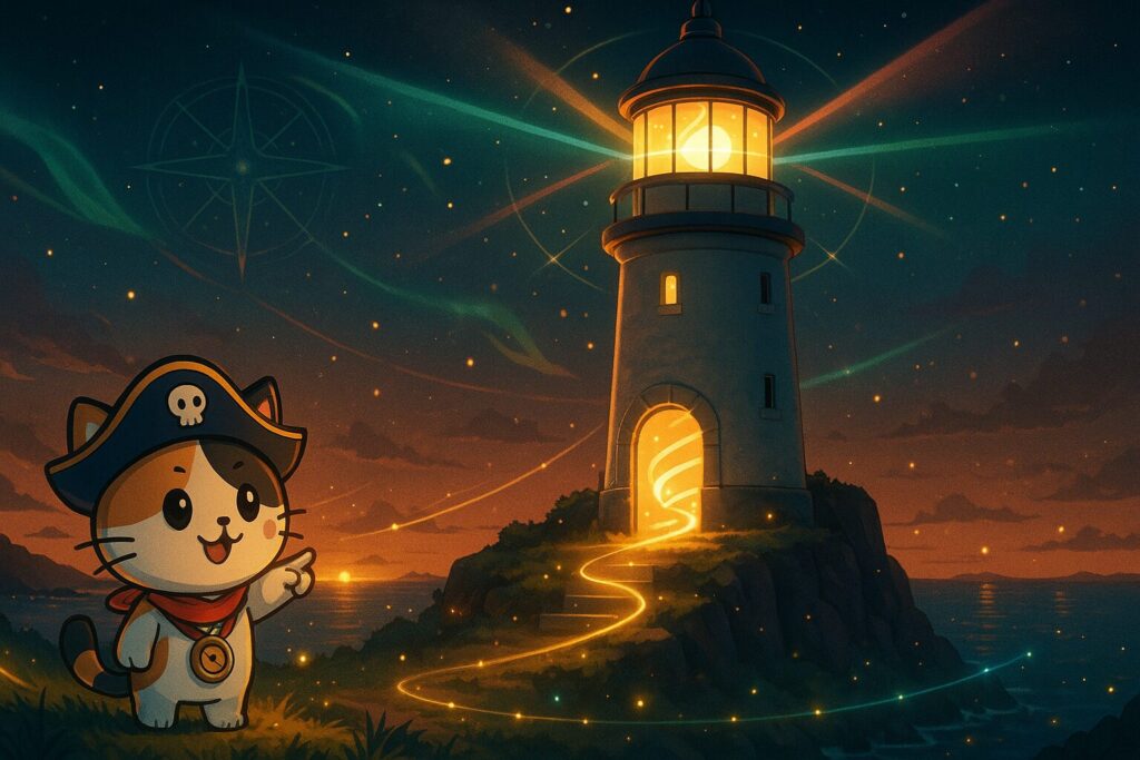 参観灯台とココロ船長
