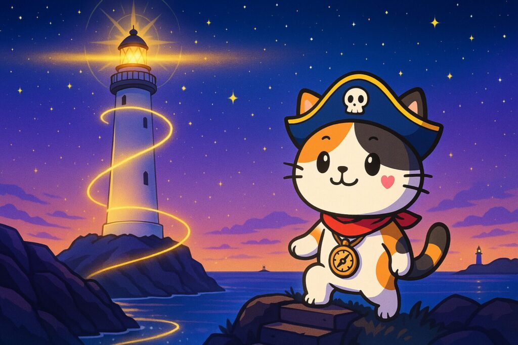 登る灯台とココロ船長
