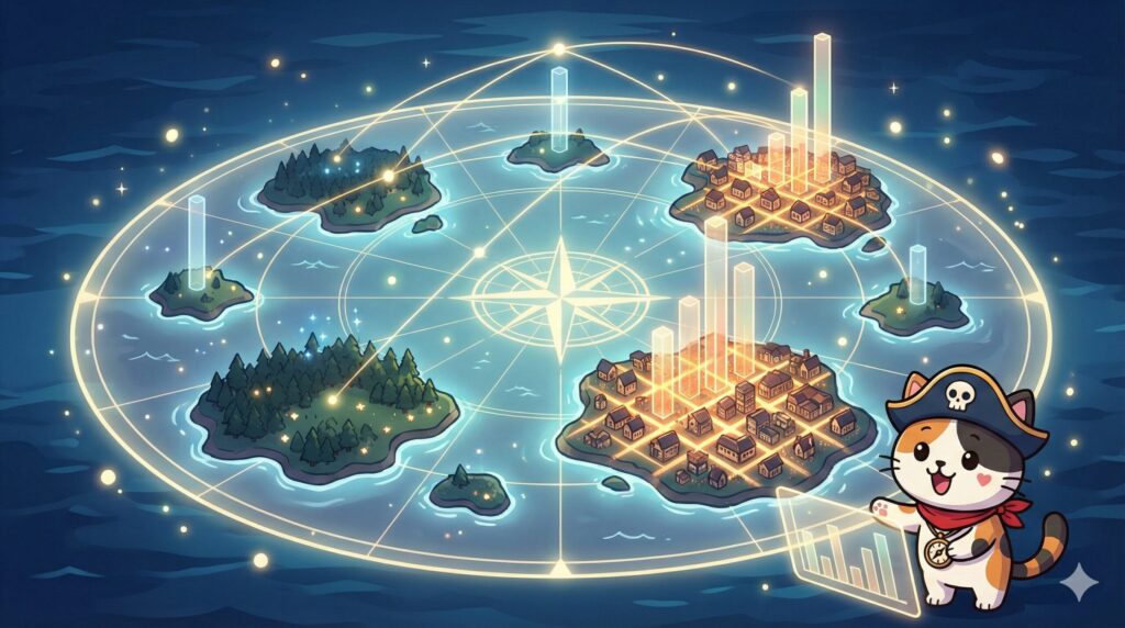 離島マップとココロ船長
