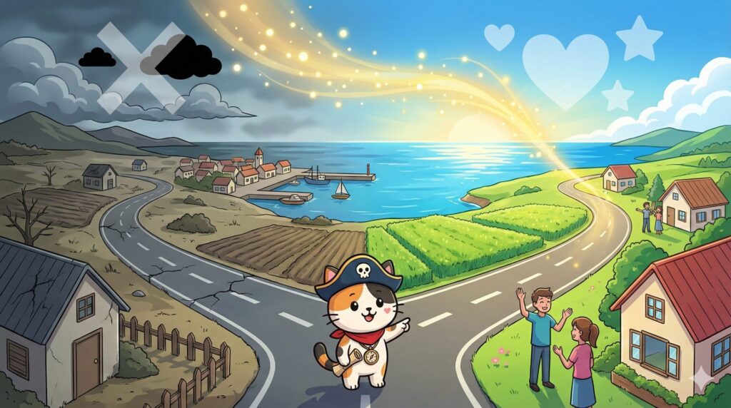 岐路に立つココロ船長
