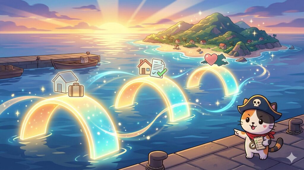 島移住準備をするココロ船長
