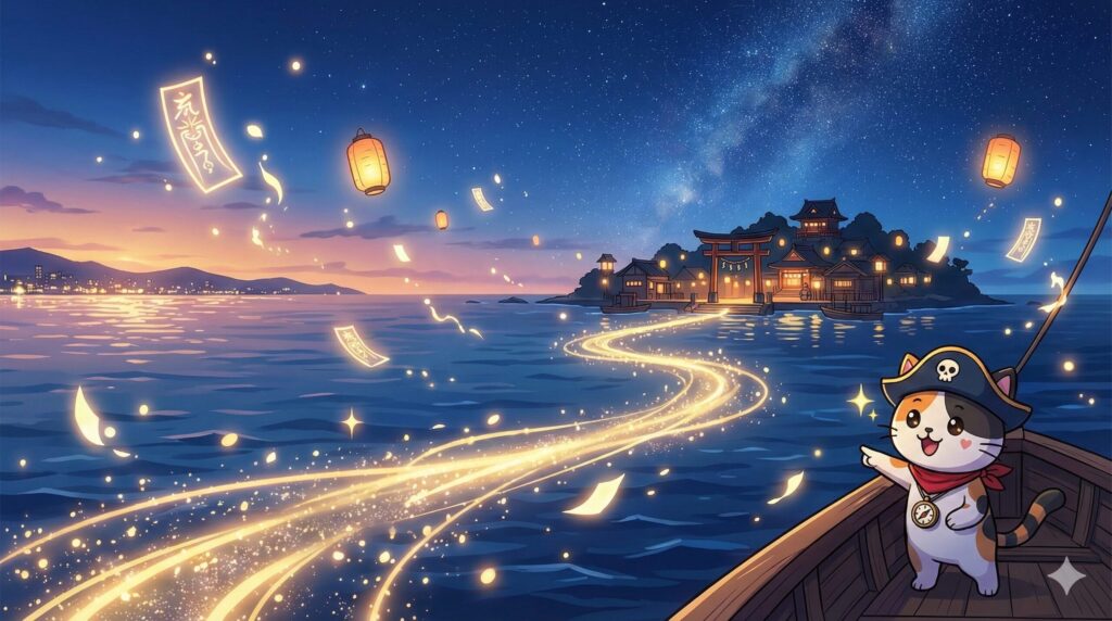 海を渡る船とココロ船長