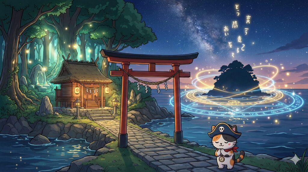 海の神社とココロ船長