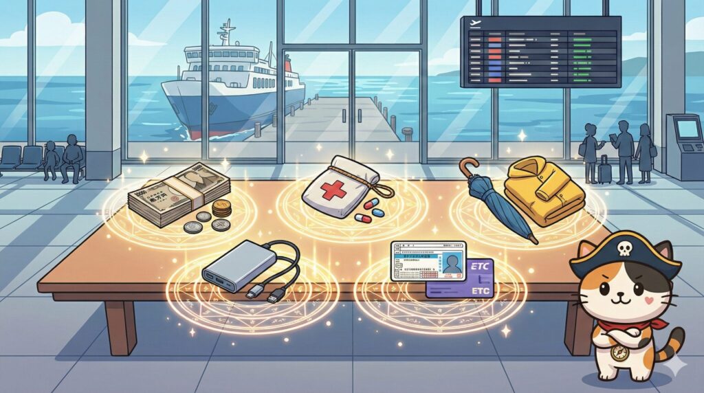 必需品に囲まれたココロ船長