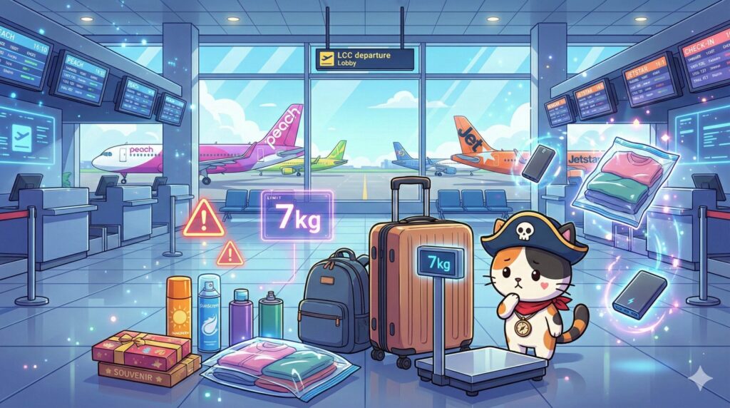 空港で荷造りココロ船長