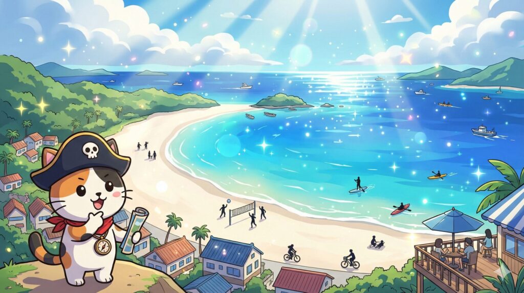 離島全景とココロ船長