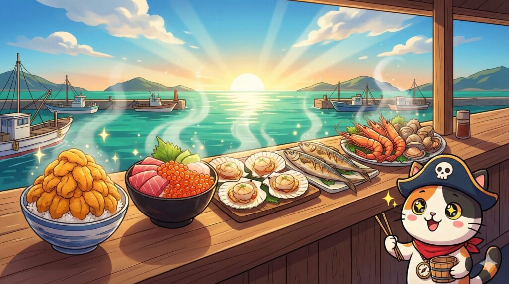 港の海鮮とココロ船長
