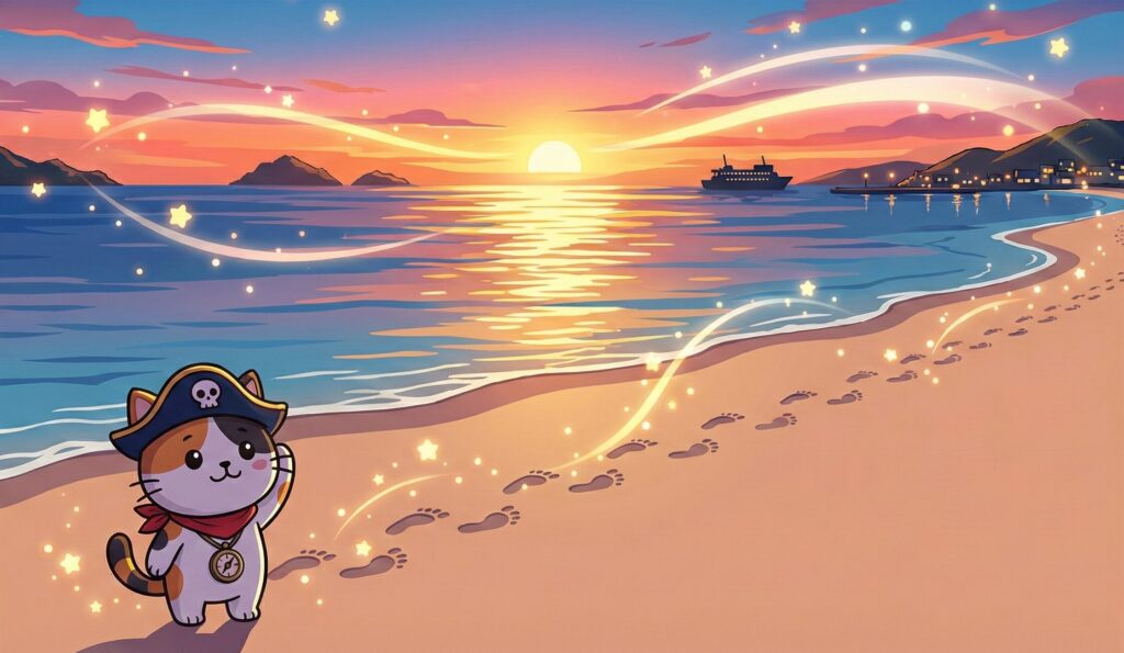 一人旅の夕焼けとココロ船長