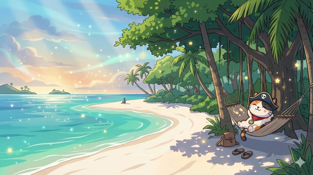 静かな浜辺とココロ船長