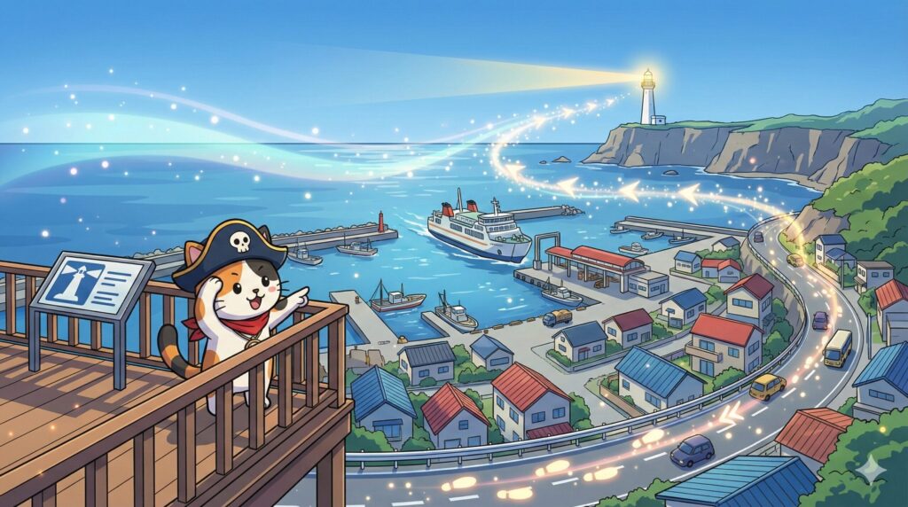 灯台を目指すココロ船長