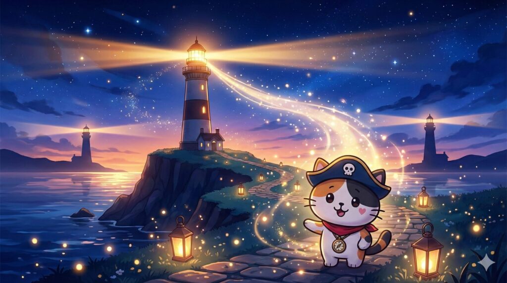 灯台の光とココロ船長
