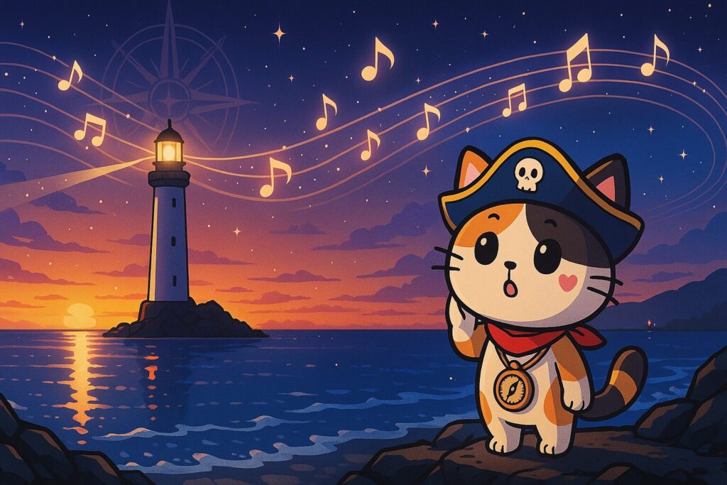 黄昏の灯台とココロ船長