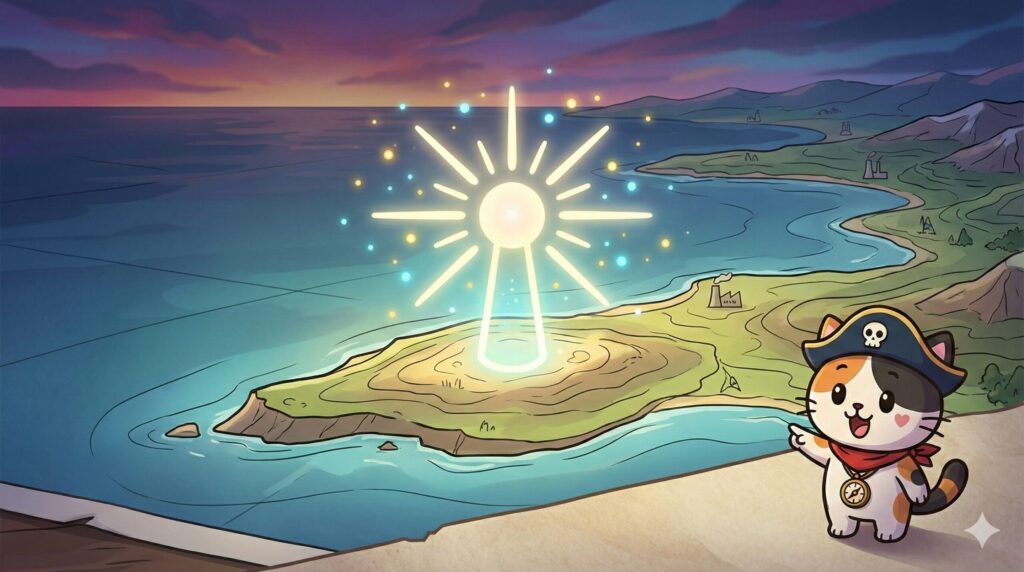 光る地図記号とココロ船長