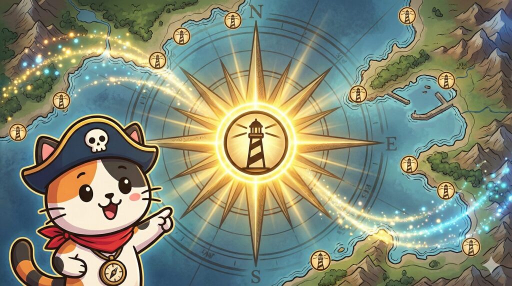 灯台記号の地図とココロ船長