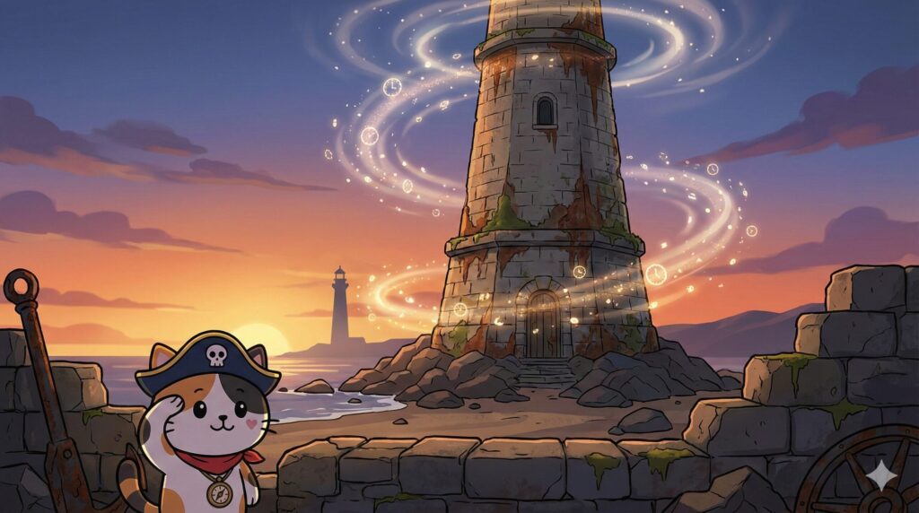 古灯台とココロ船長
