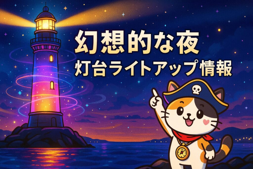 夜の灯台とココロ船長