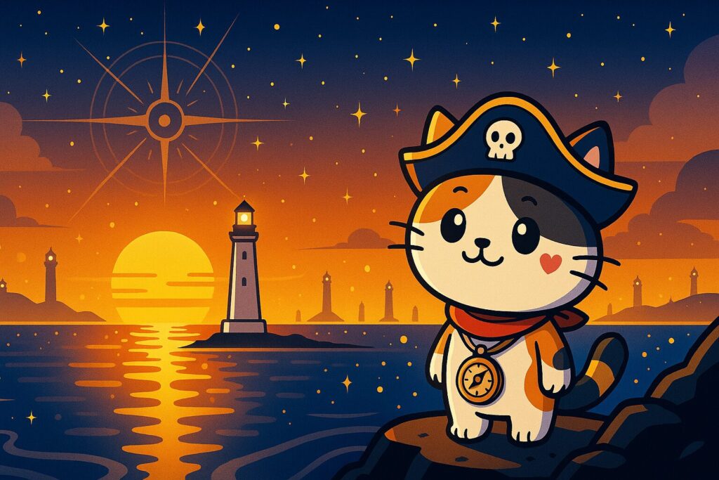 灯台夕日とココロ船長