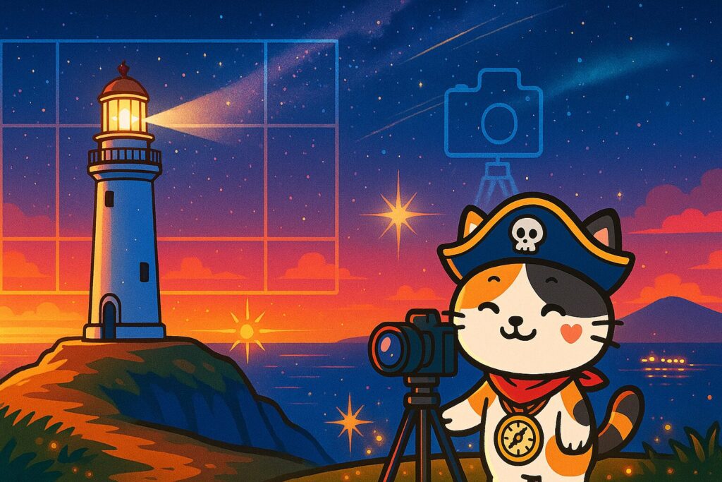 星景の灯台とココロ船長
