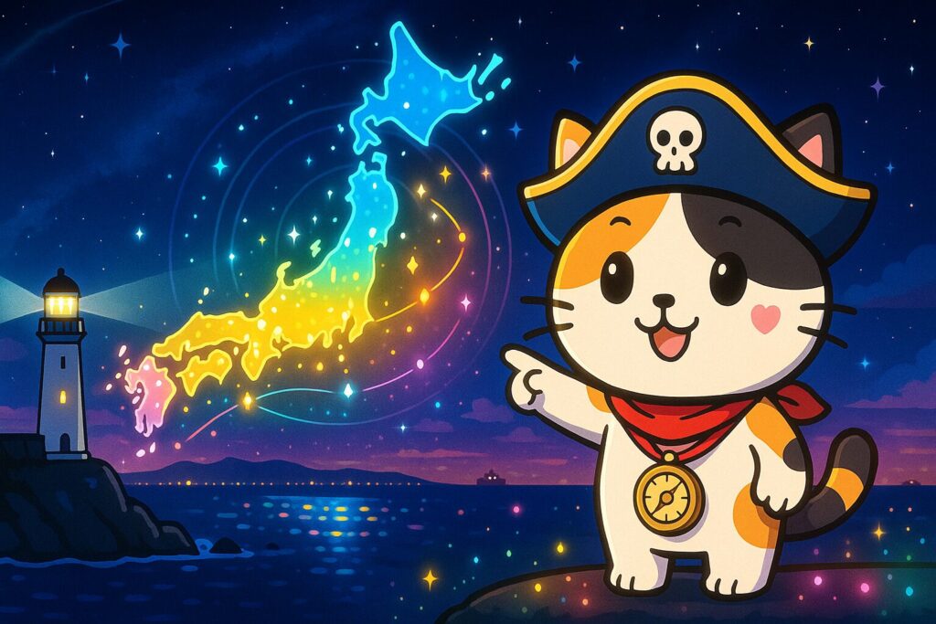 日本地図とココロ船長
