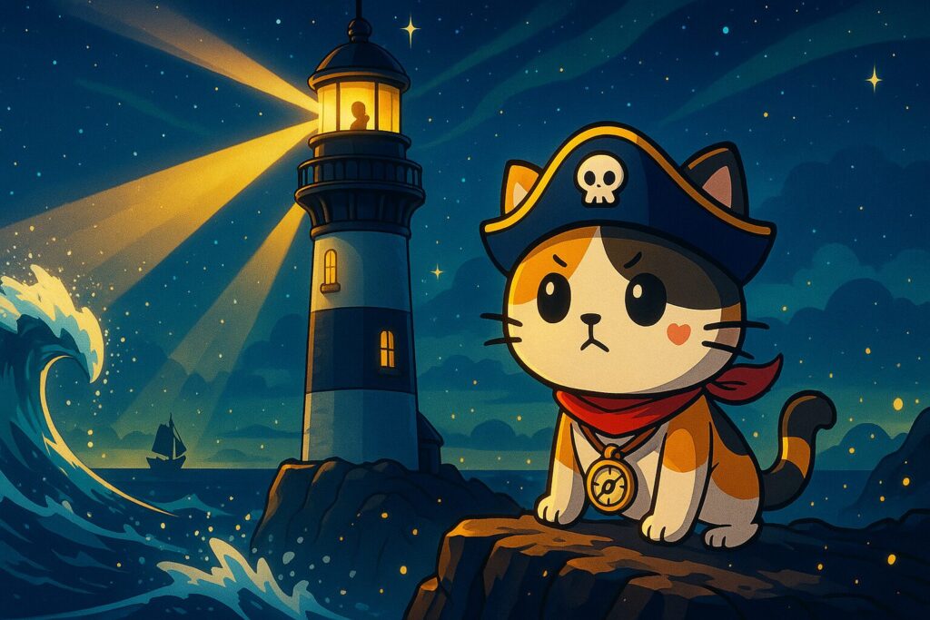 灯台と嵐とココロ船長