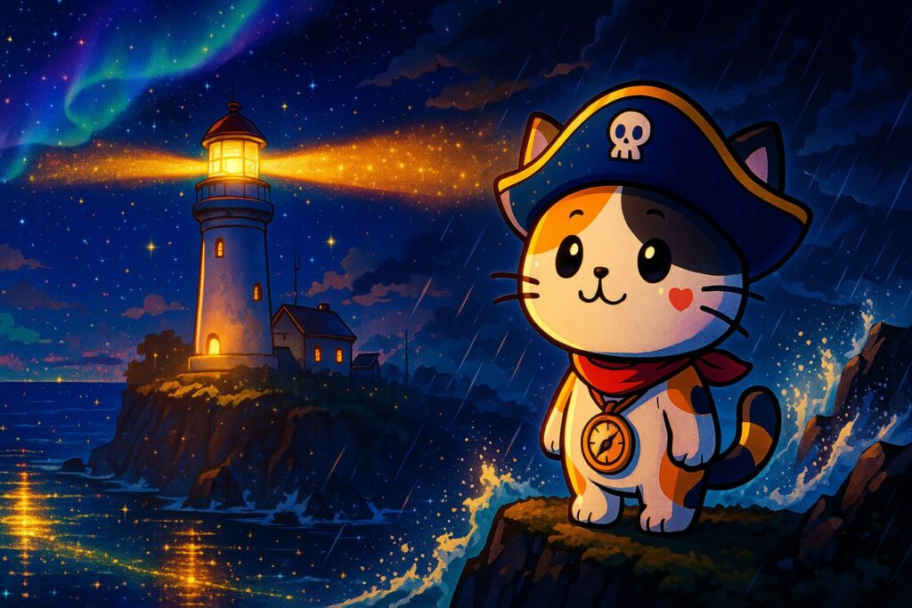 岬の灯台とココロ船長
