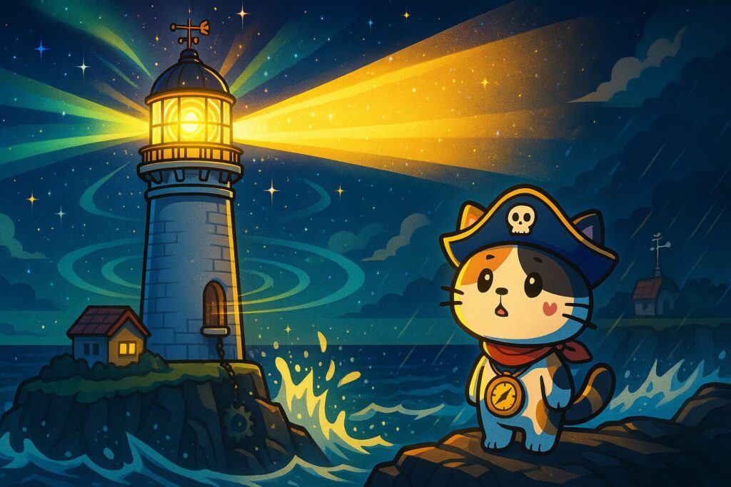 任務の灯台とココロ船長
