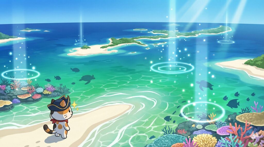 沖縄の透明な海とココロ船長
